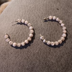 Elegant Cream Beaded Hoop Earrings